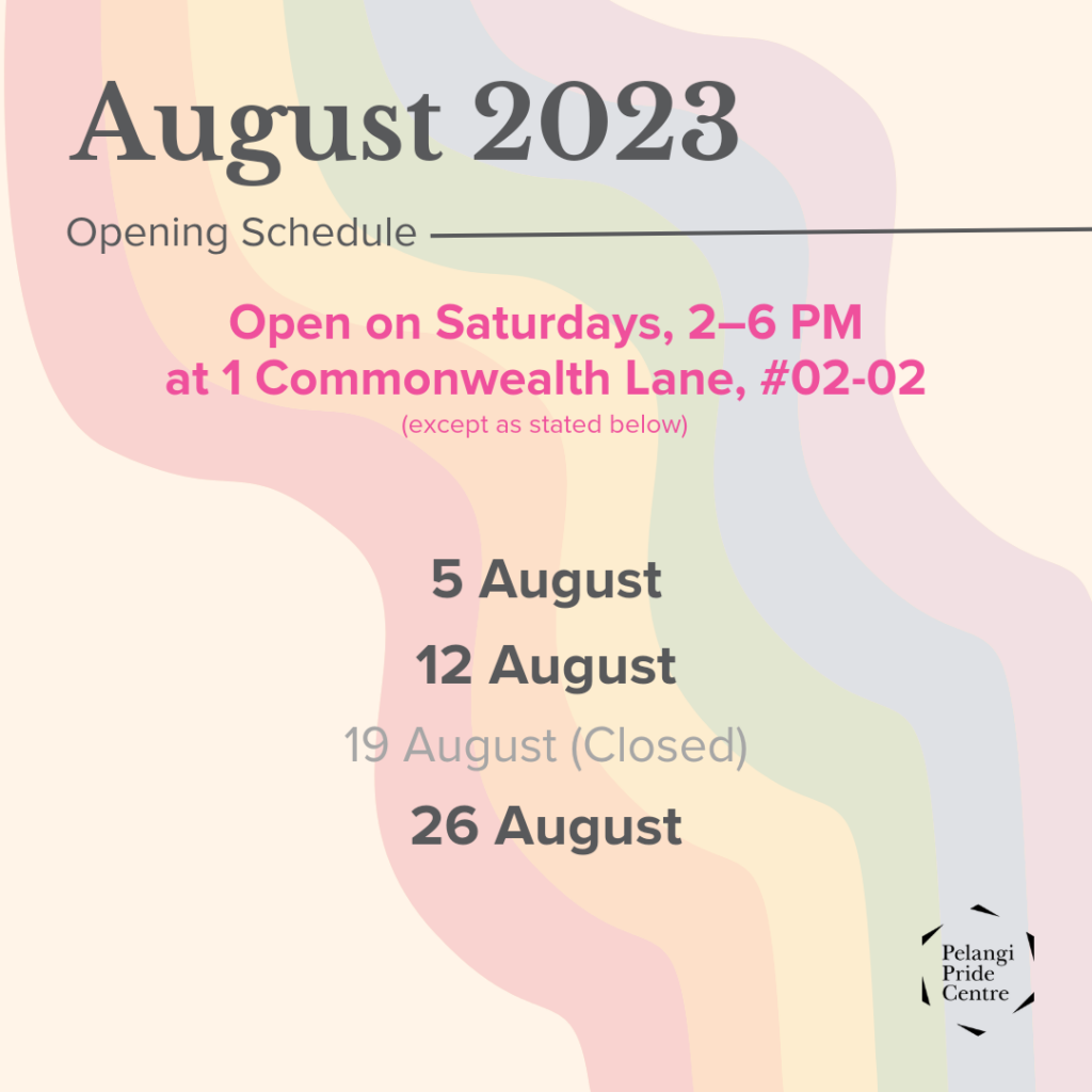 PPC August 2023 opening schedule. Open on Saturday 2-6pm at 1 Commonwealth Lane, #02-02. Open all Saturdays in August except the 19th.